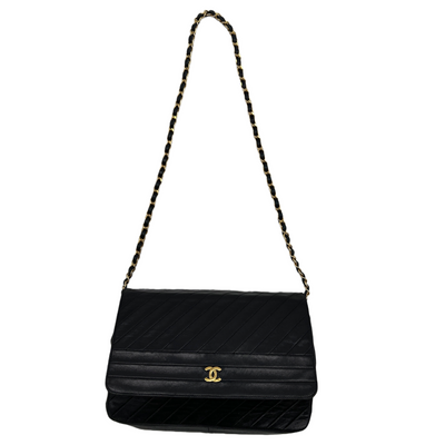 Dropshop - Chanel Diagonal Black Shoulder Bag