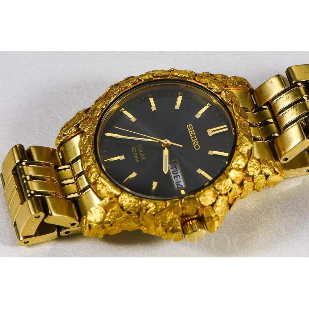 Seiko Gold Nugget Inlayed Solar Watch by Orocal – Gift US Gold
