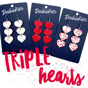 Triple Corkie Heart Drops -Valentine's Earrings - Elladees Boutique at Dear Yesteryear