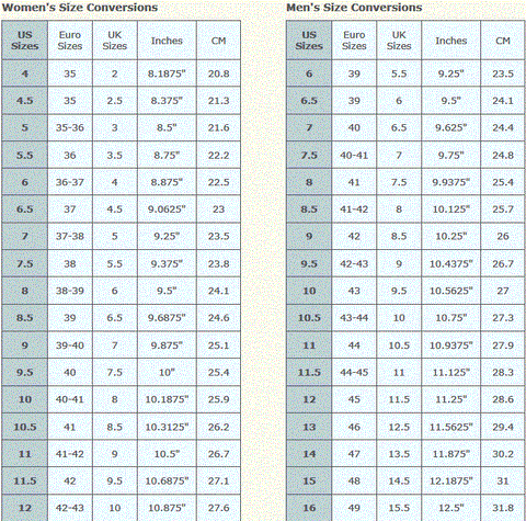 Dude Shoes Size Chart