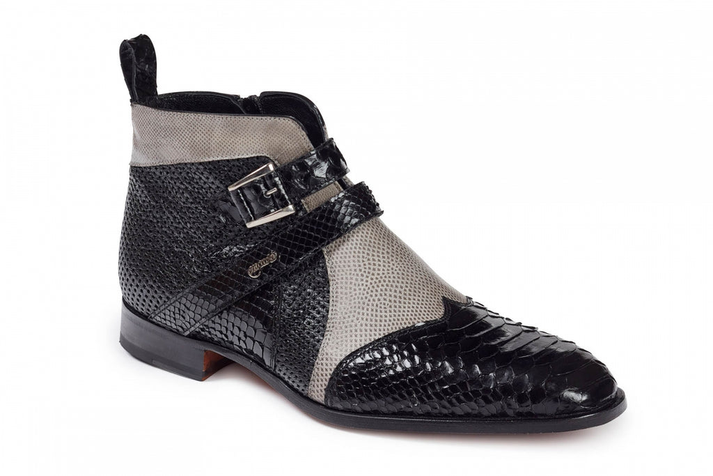 Mauri - 4828 Black Python, Grey Lizard& Perforated Black Ostrich Boots ...