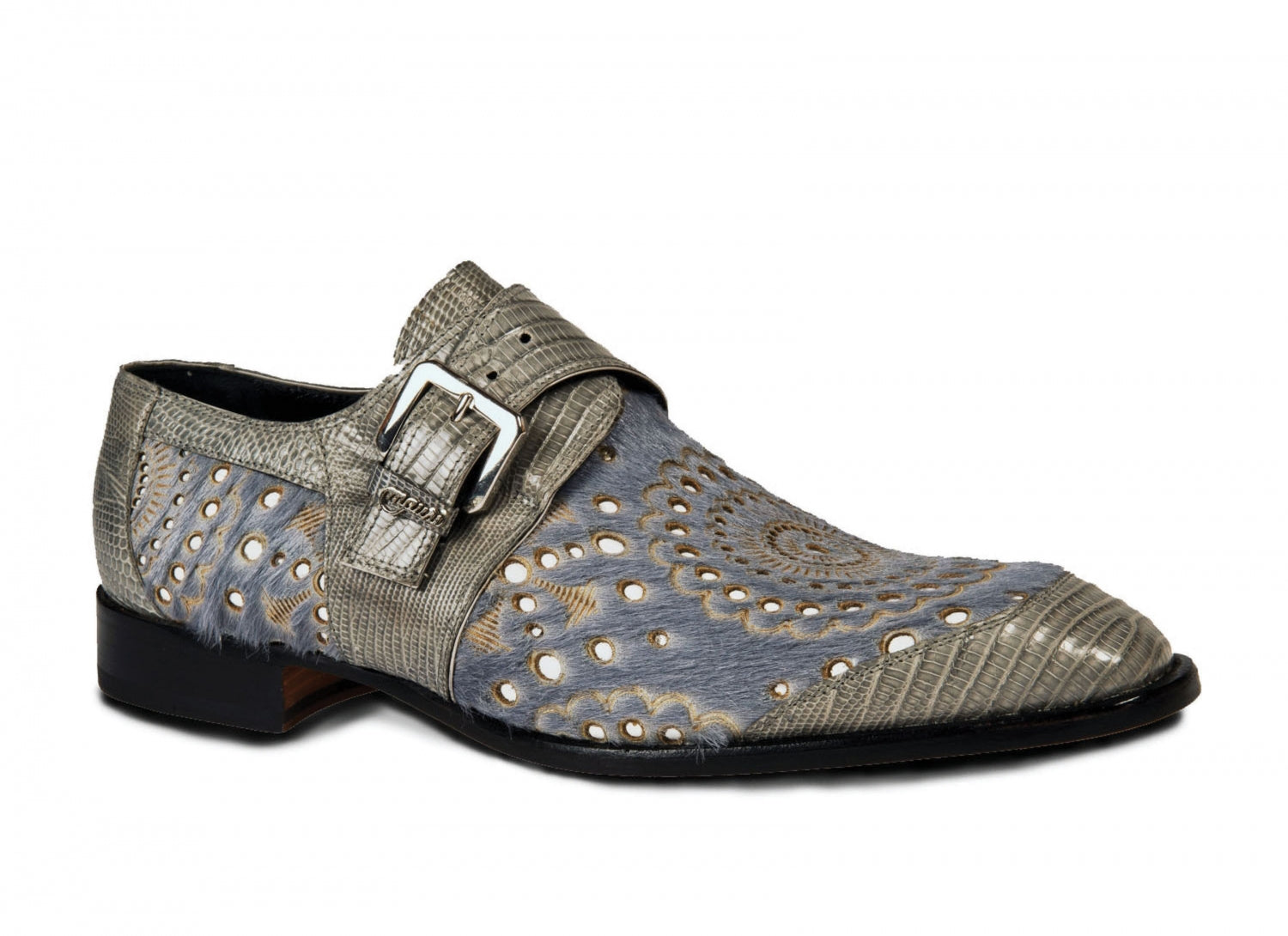 Mauri - 4826 Ceruti Lizard & Pony Monk Strap Shoes Gray