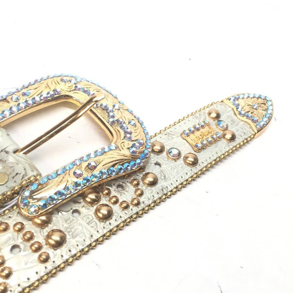 B.B. Simon Sky Gold Light Blue Crystal Belt