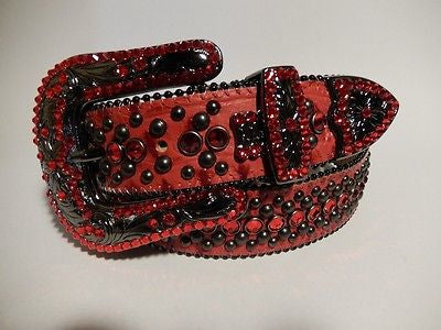 B.B. Simon Fully Loaded 'Blood Red' Pony Crystal Belt 44