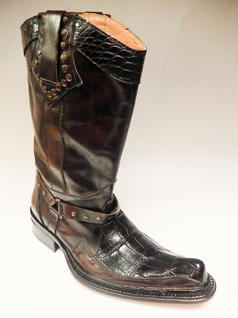 Mauri Chocolate Alligator & Calf Knee Boots 44238 - Dudes Boutique