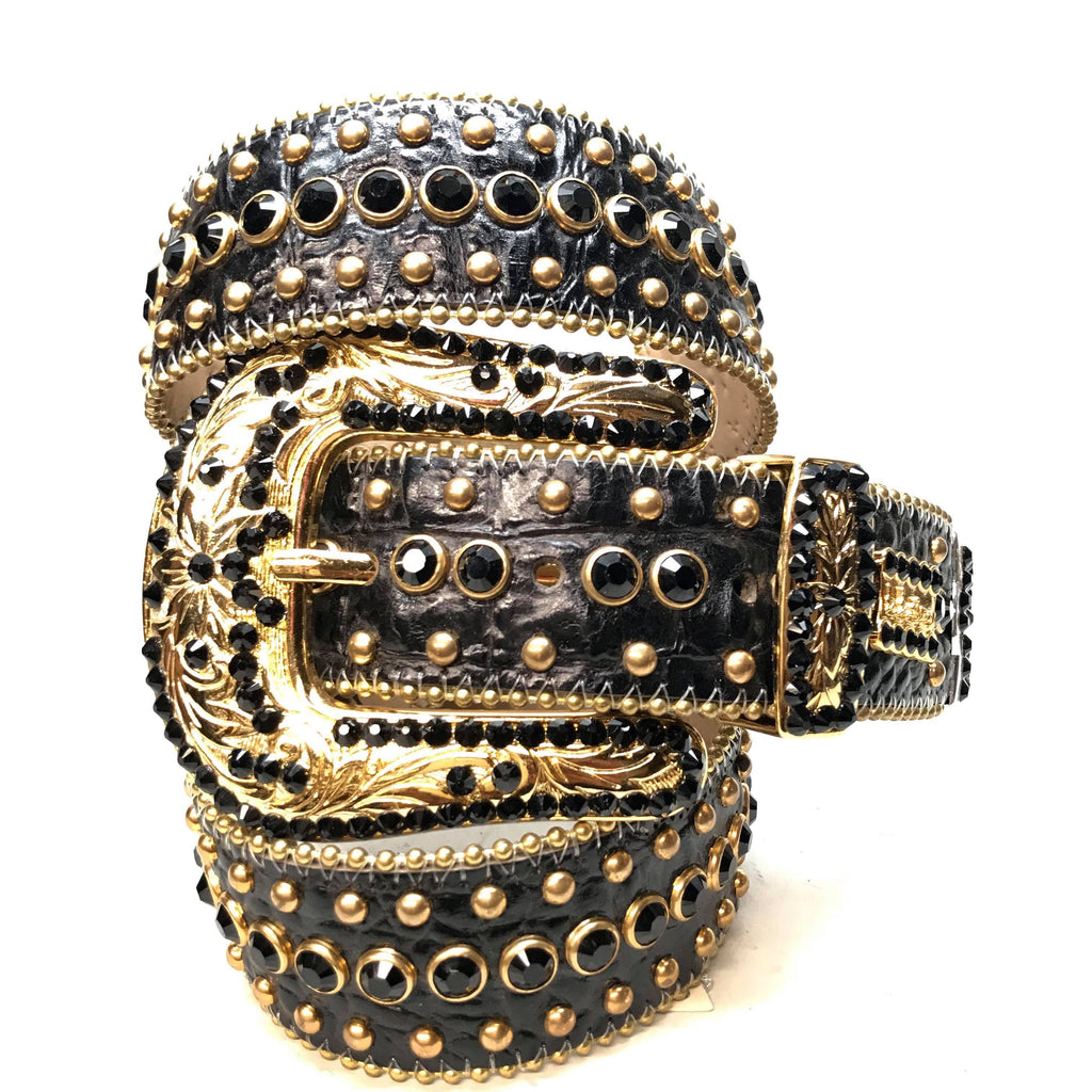 B.B. Simon 'Gold Horseshoe' Black Crystal Belt