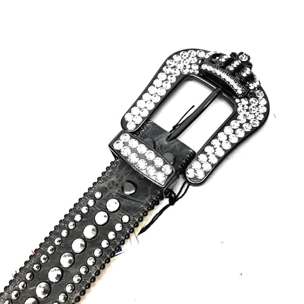 B.B. Simon Royal Silver Crown Leather Crystal Belt