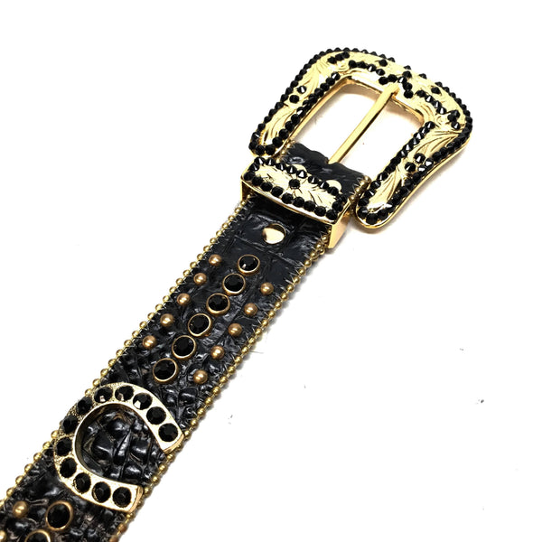 B.B. Simon 'Gold Horseshoe' Black Crystal Belt