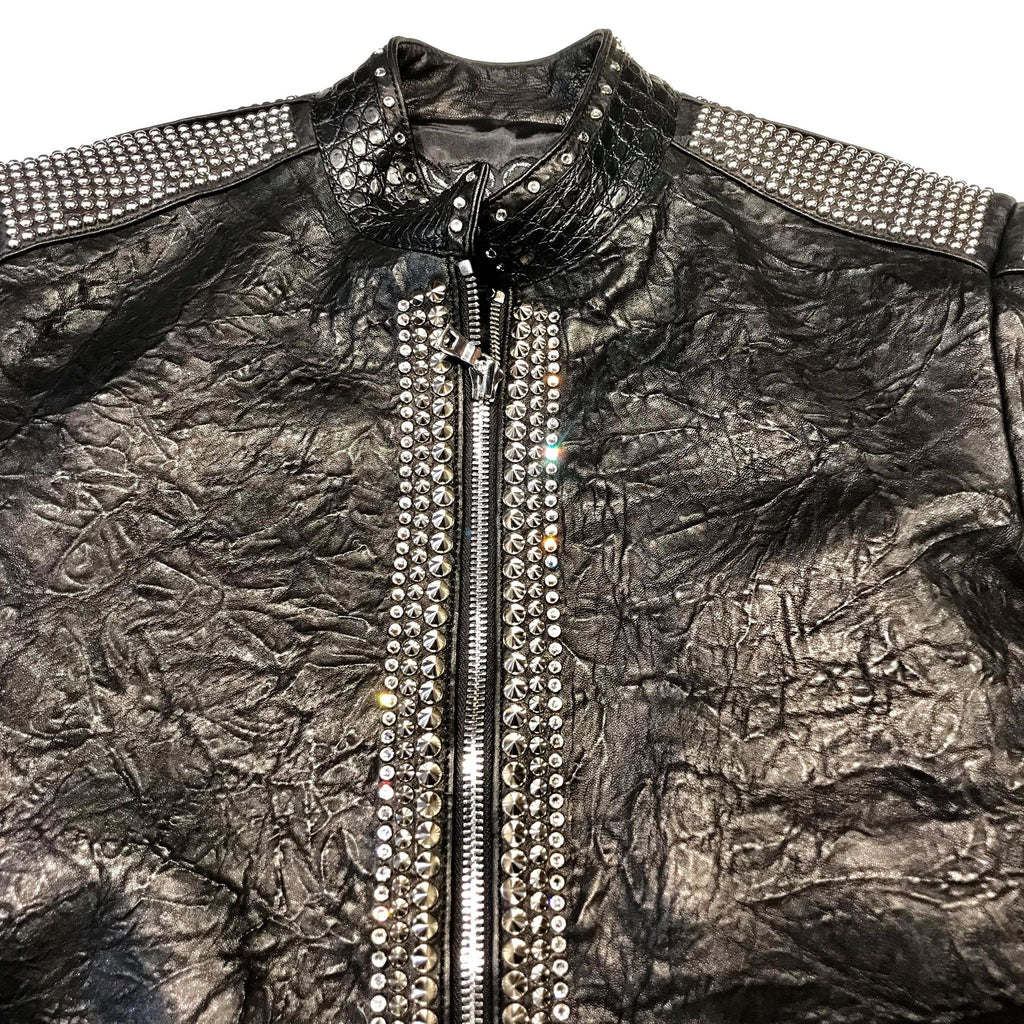 Kashani Alligator Studded Swarovski Lambskin Bomber Jacket