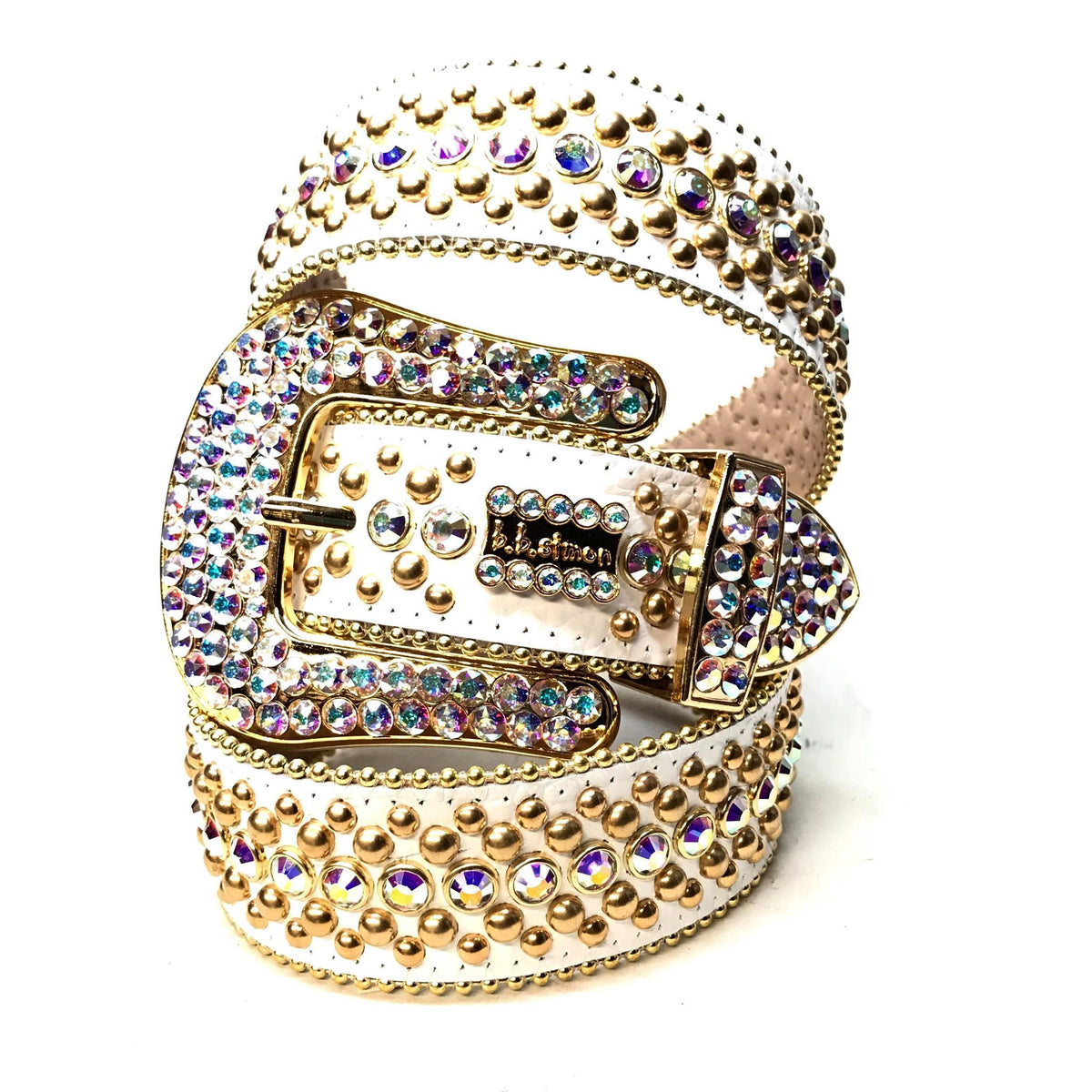 b.b. Simon 'White Magic' Full Iridescent Crystal Belt – Dudes Boutique