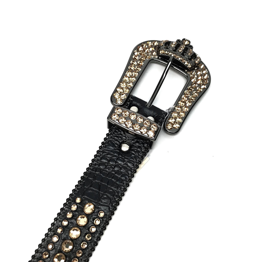 B.B. Simon Black Gold Crown Crystal Belt