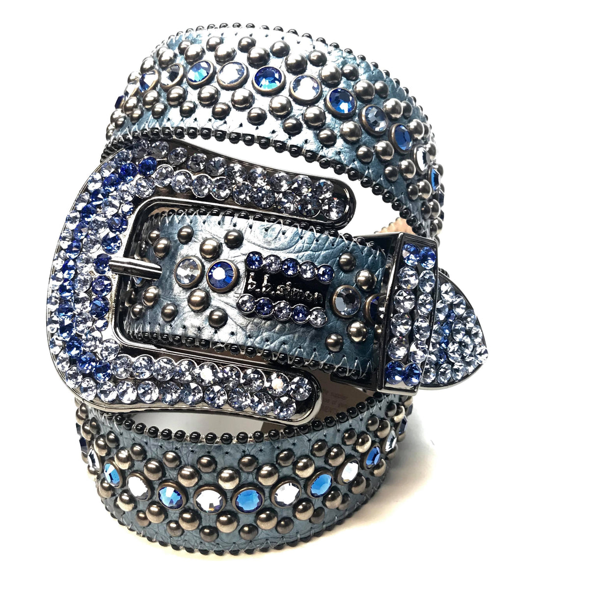 B.B. Simon Aqua Blue Skull Double Row Crystal Belt 34