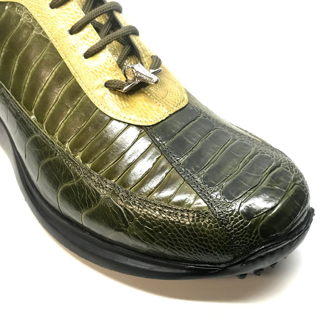 Mauri 8727 Money Green Three tone Ostrich Leg Sneakers