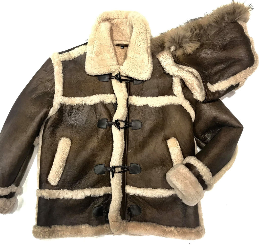 Kashnai Deep Chocolate Duffel Fox Hooded Long Shearling Jacket