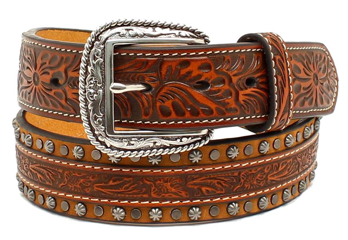 Brandy Studded Engraved Western Leather Belt