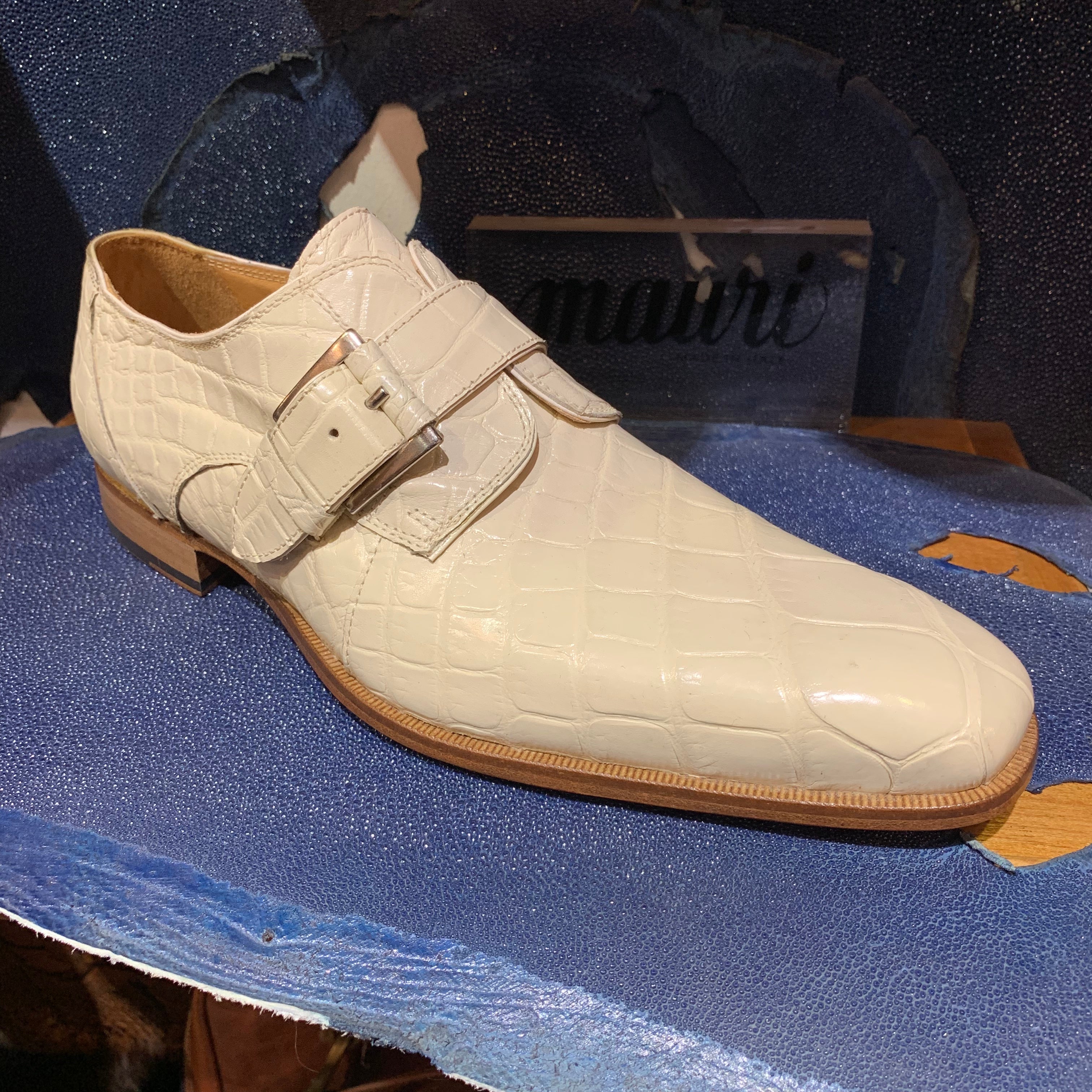 Mauri 4853 Cream Alligator Body Monk Strap Dress Shoes