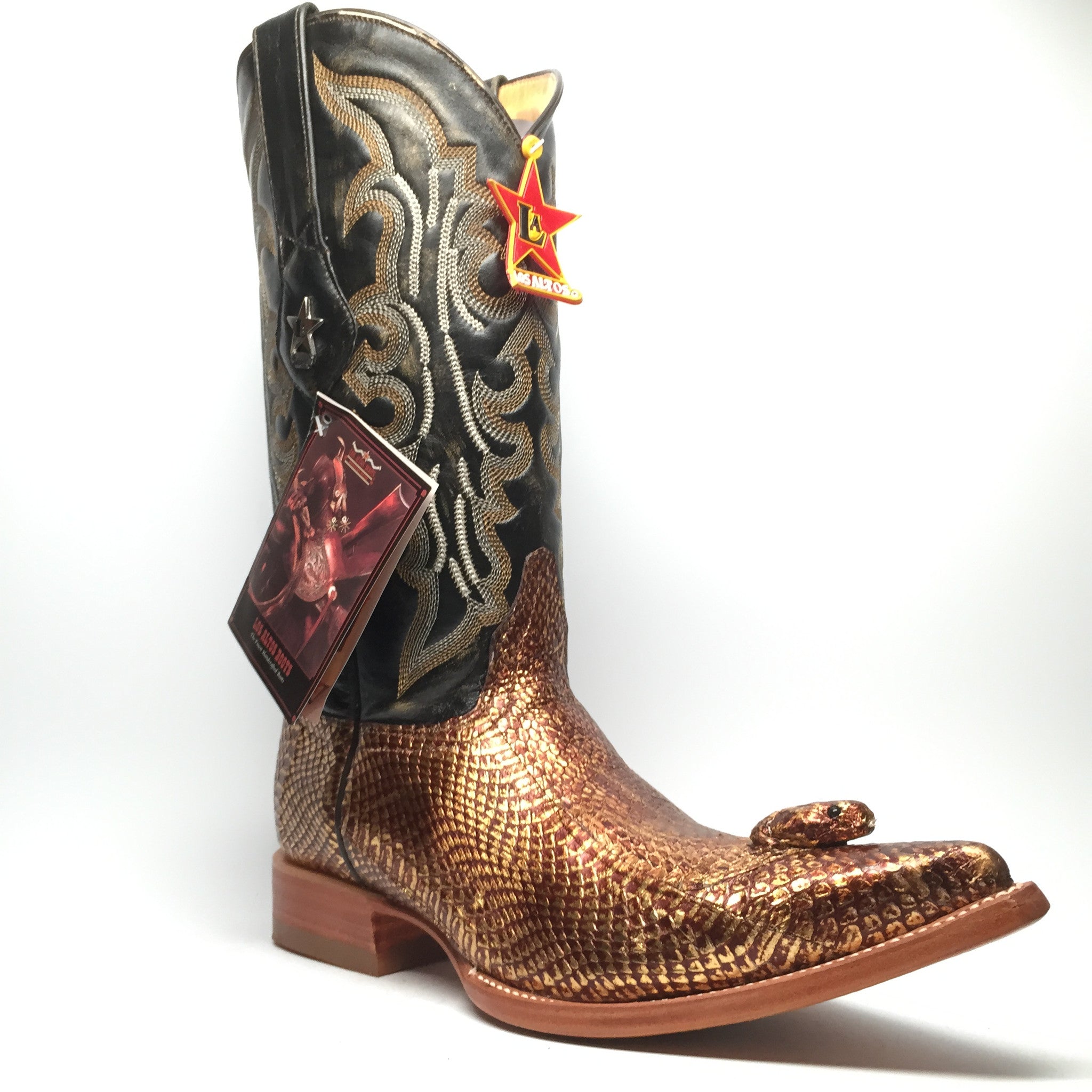 snakeskin boots with snake head