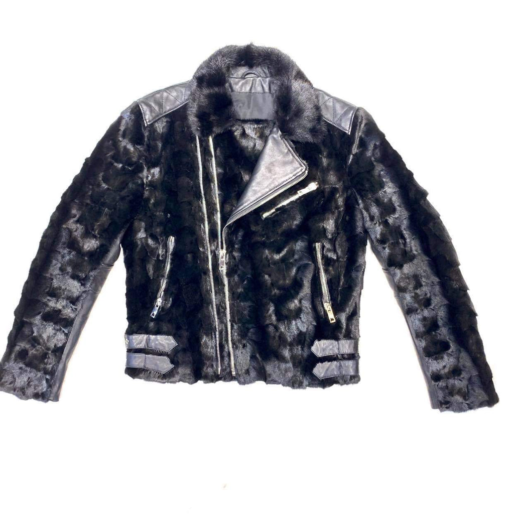 Kashani Men's Black Mink Leather Biker Jacket
