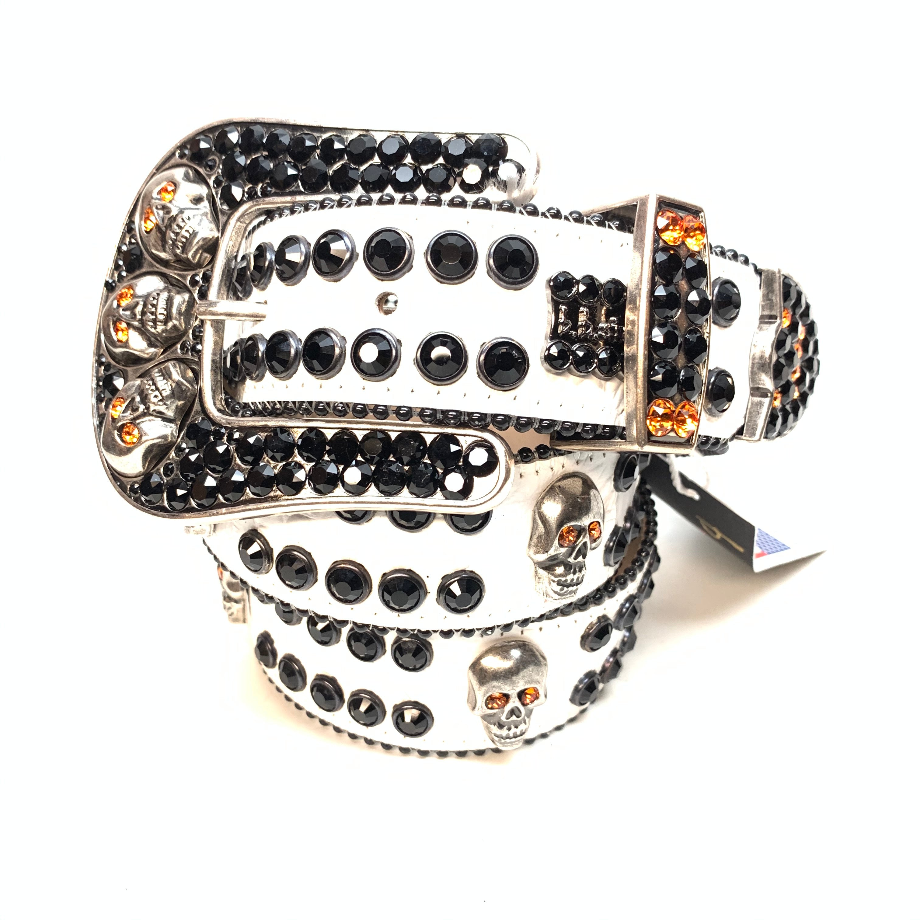 b.b. Simon White Black Skull Double Row Crystal Belt