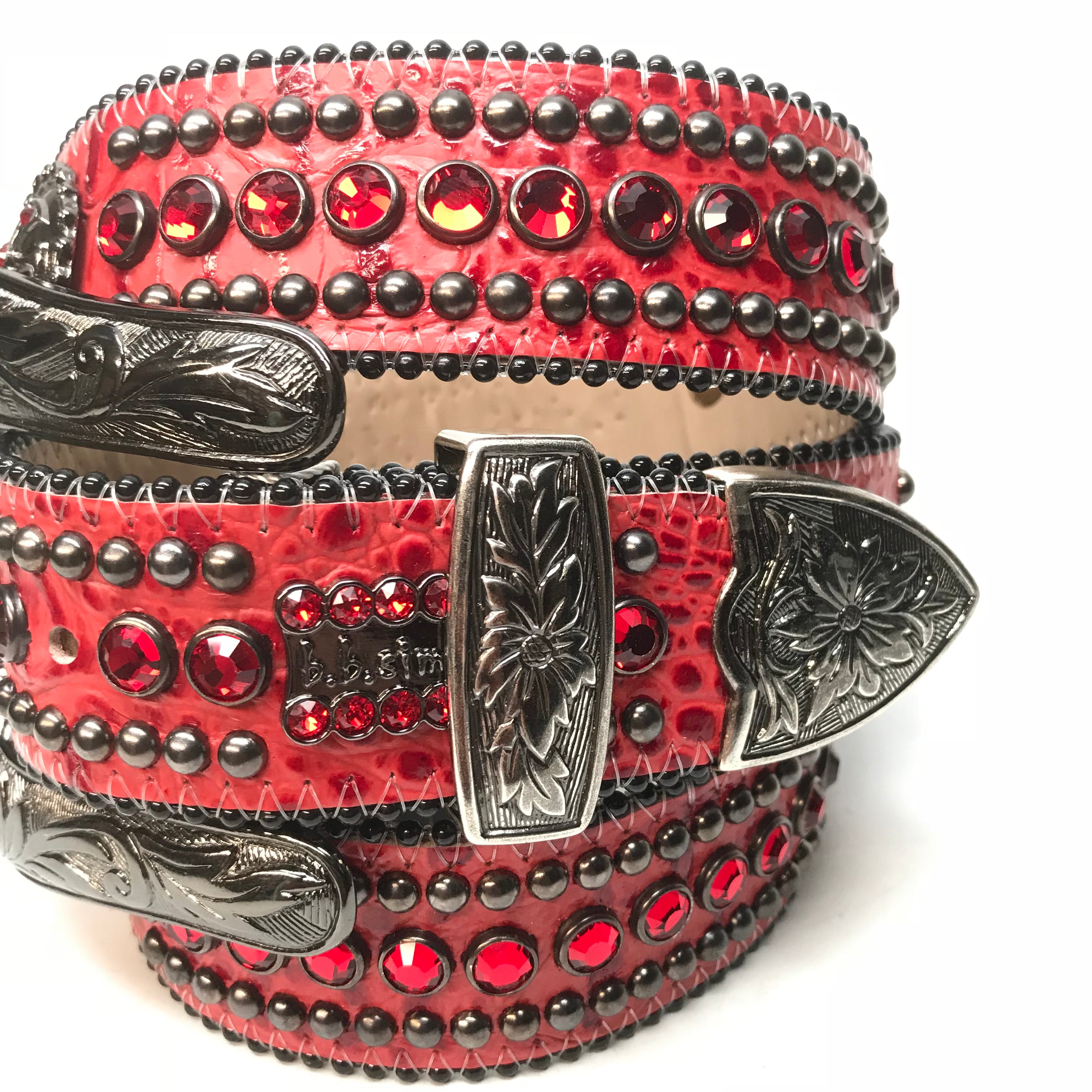 b.b. Simon Fully Loaded 'Blood Red' Pony Crystal Belt – Dudes Boutique