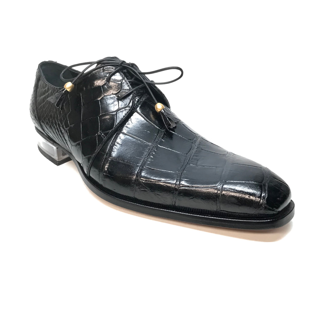 Mauri 4851 Black Alligator Body Lace Up Dress Shoes