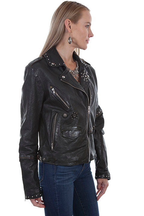 Scully Ladies Studded Lambskin Biker Jacket