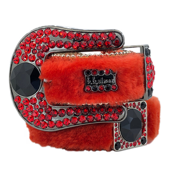 b.b. Simon Blood Red Fur Black Crystal Belt