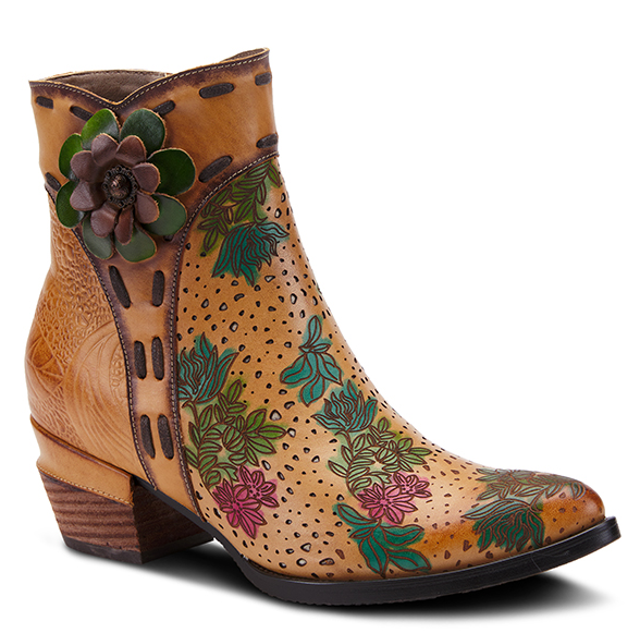 L'ARTISTE Multi Color Embellished Flower Leather Ankle Boots