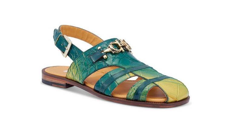Mauri Men's Designer Shoes Green Teju Lizard / Fabric Texture Print Dress-Casual Moccasins 2191-1 (MAO1040) Green / 10.5 US