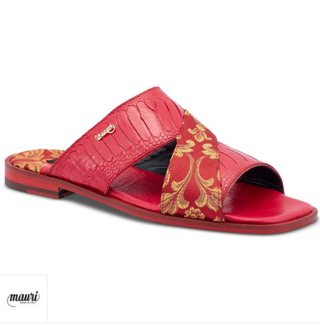 Mauri 5140 Red/Gold Cancus Ostrich Leg + Fabric Sandal