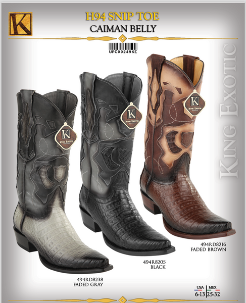 King Exotic Men's Snip Toe Caiman Belly Cowboy Boots