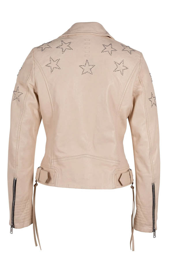 Christy Star Detail Leather Jacket - Off White - Mauritius