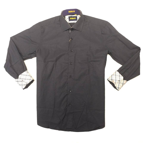 Suslo Couture Men's Black Plaid Button-Up Shirt