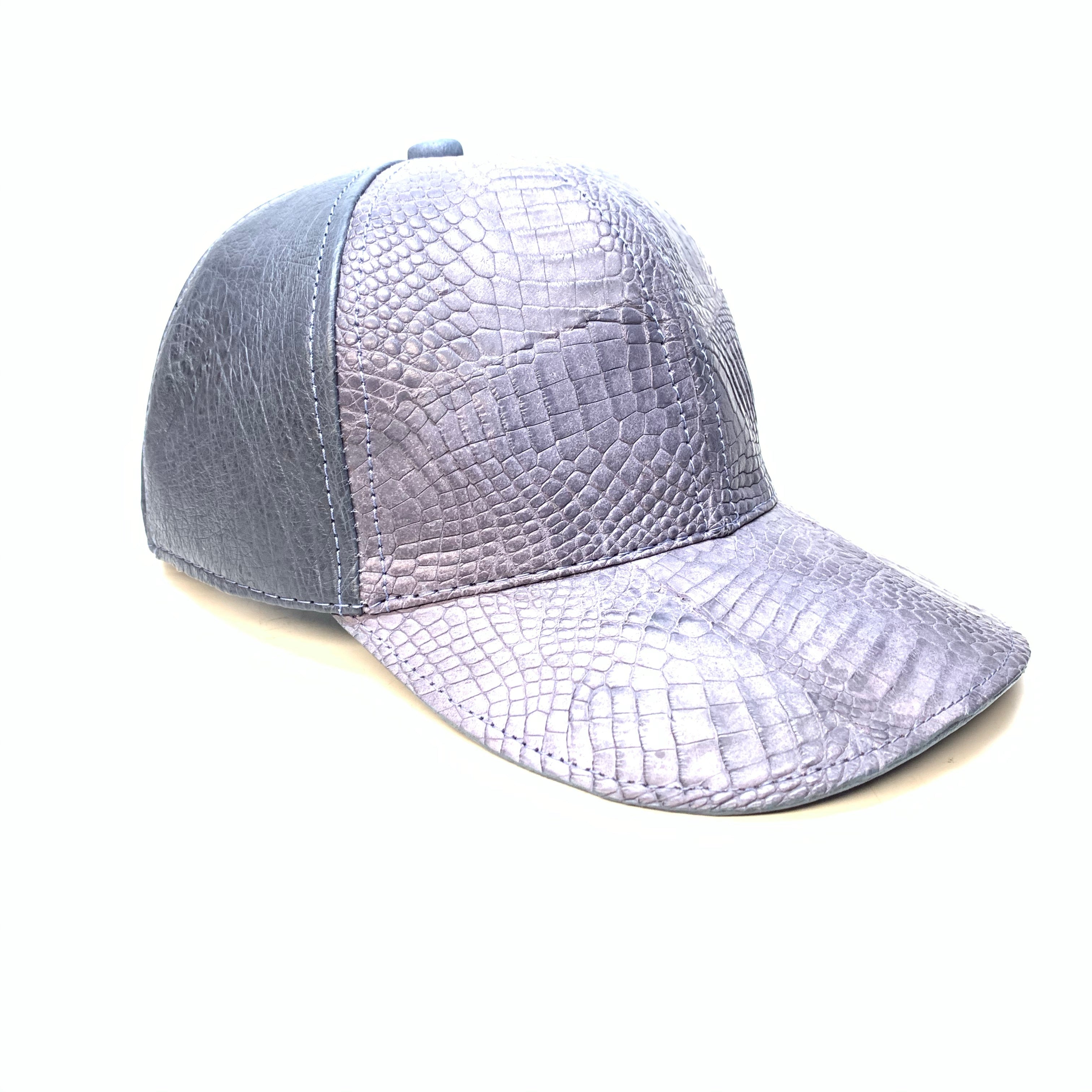 Kashani Smoke Navy Alligator & Ostrich Quill StrapBack Hat