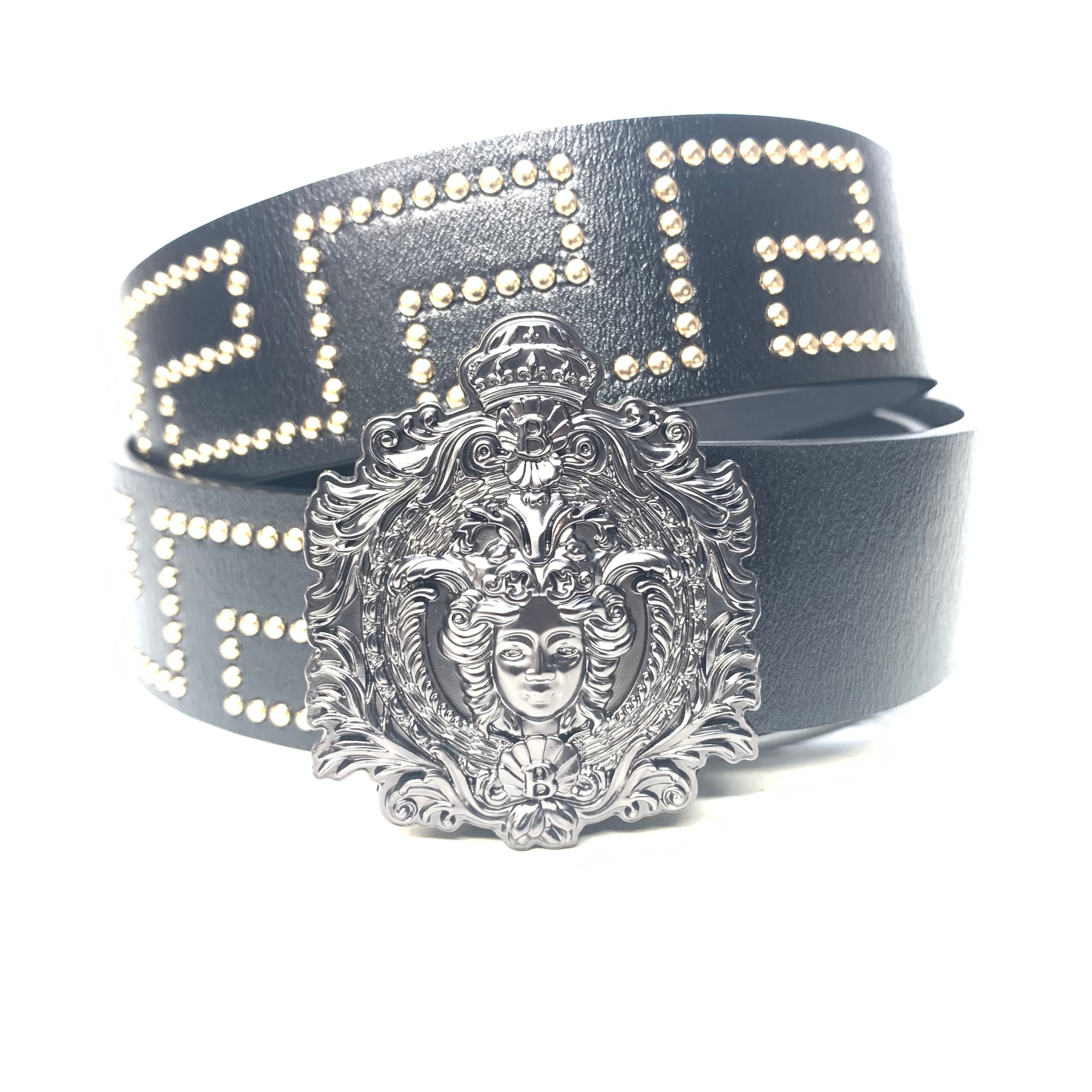 Gold Leaf "Medusa" Black Mat /Gold Studded Greek Key Adjustable Leather Belt