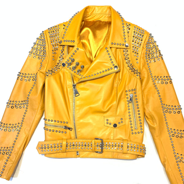 Daniels Leather Ladies Canary Yellow Biker Jacket