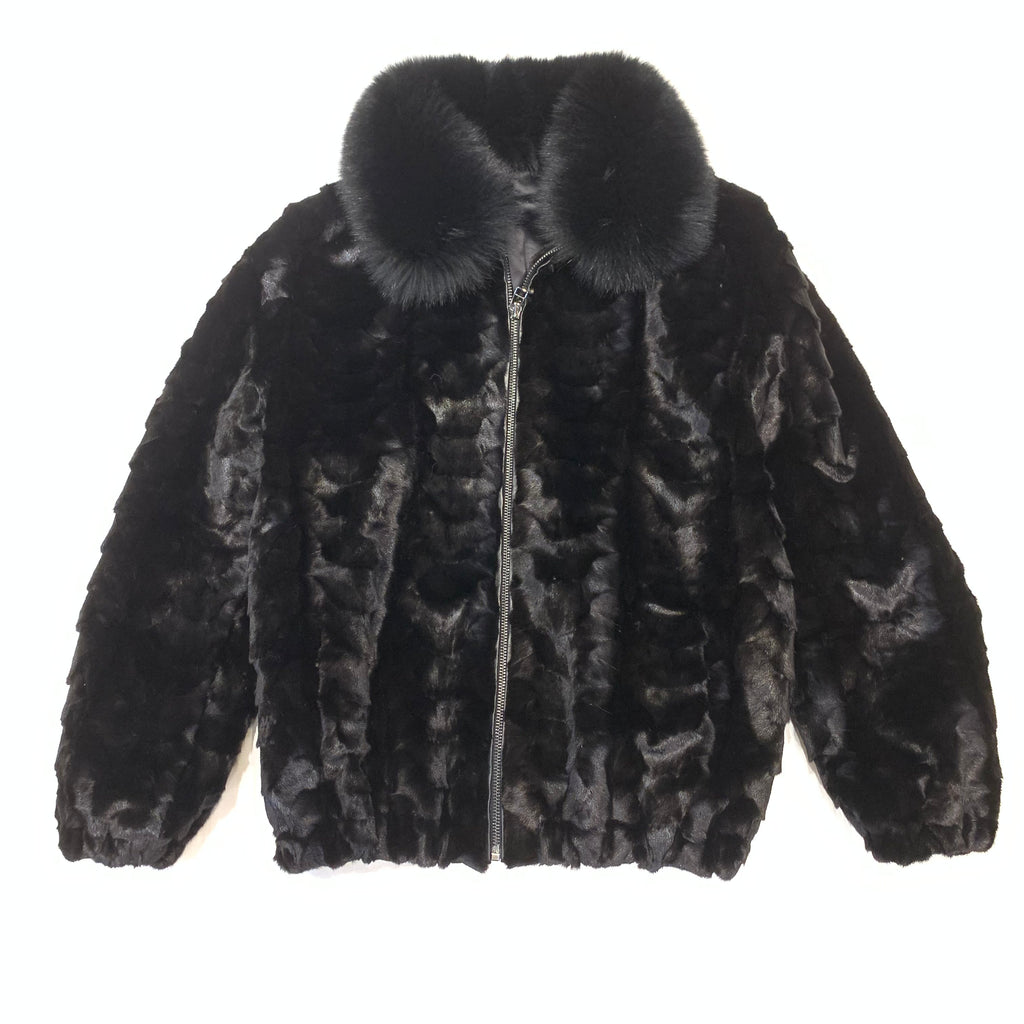 Kashani Midnight Black Diamond Cut Mink Fur Coat