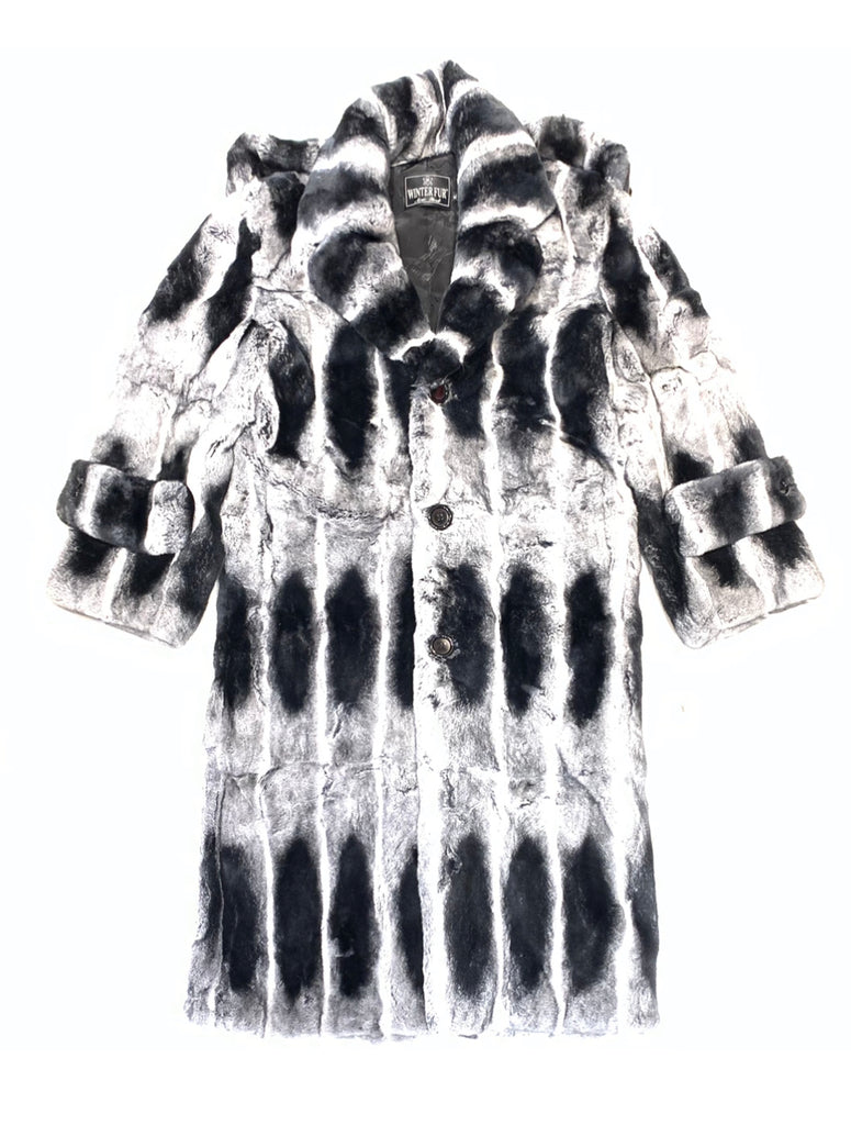 Kashani Men's 3/4 Rex Chinchilla Trench Fur Coat