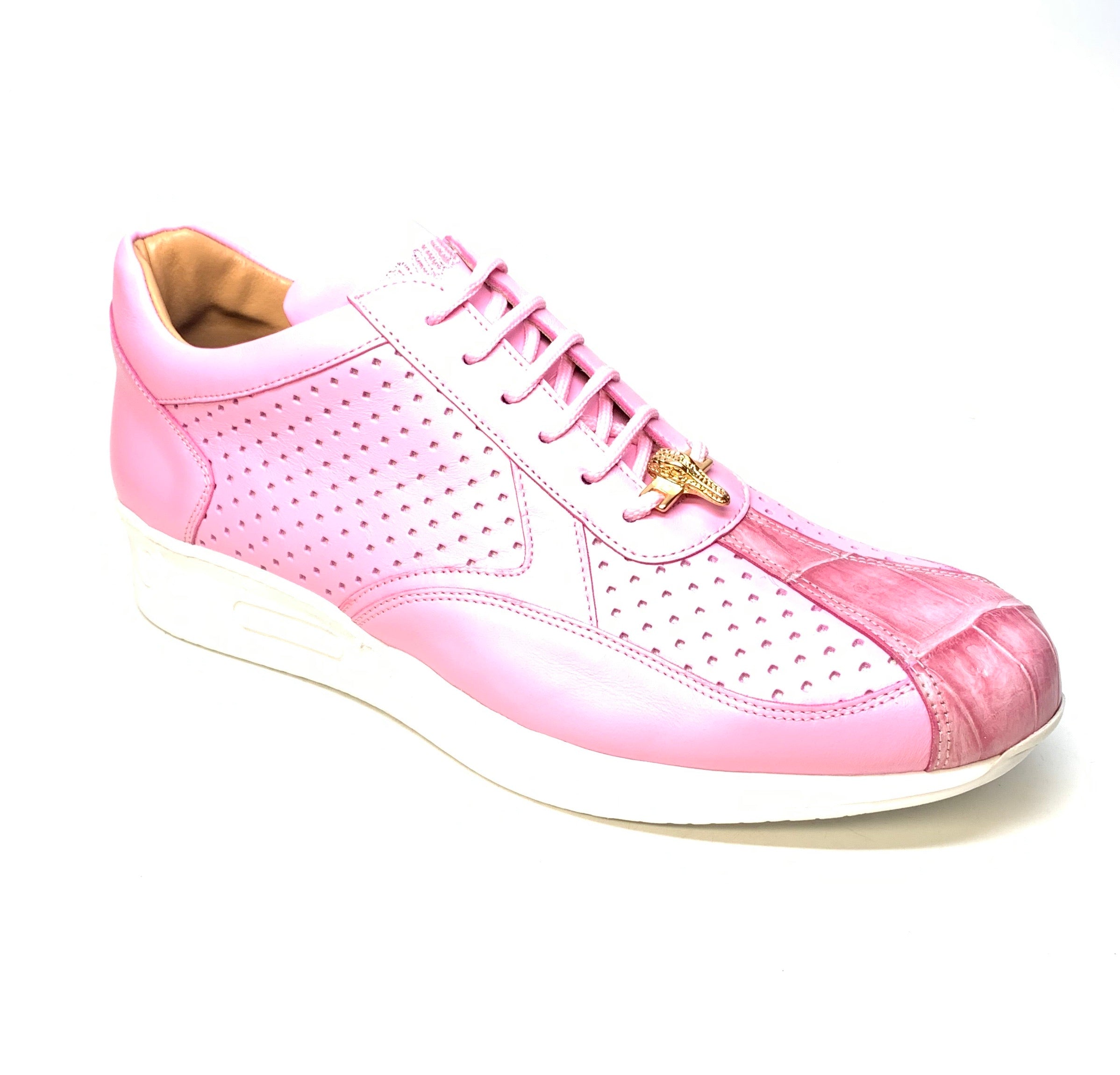 Mauri M770 Pink Crocodile Perforated Nappa Leather Sneaker