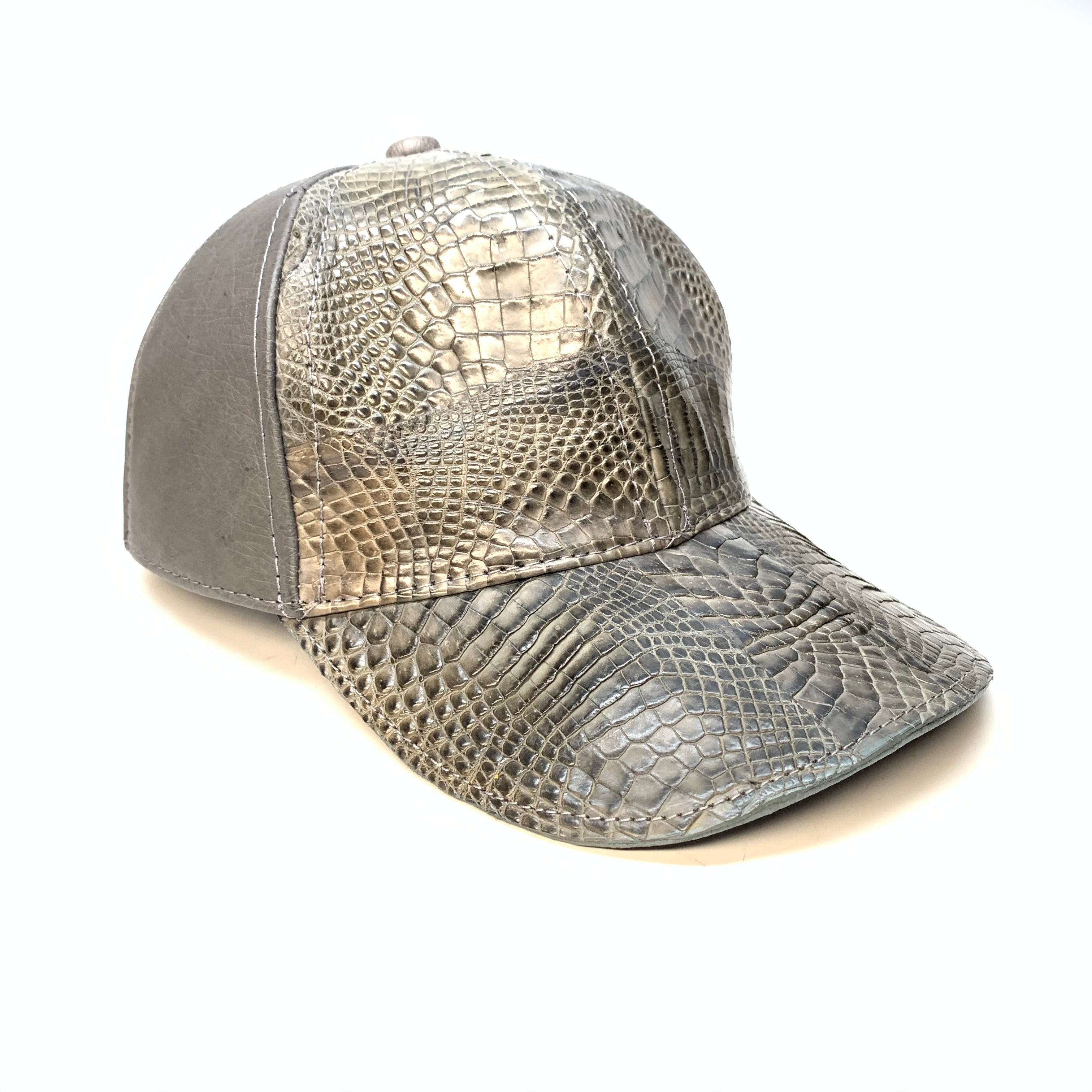 Kashani Charcoal Grey Alligator & Ostrich Quill StrapBack Hat