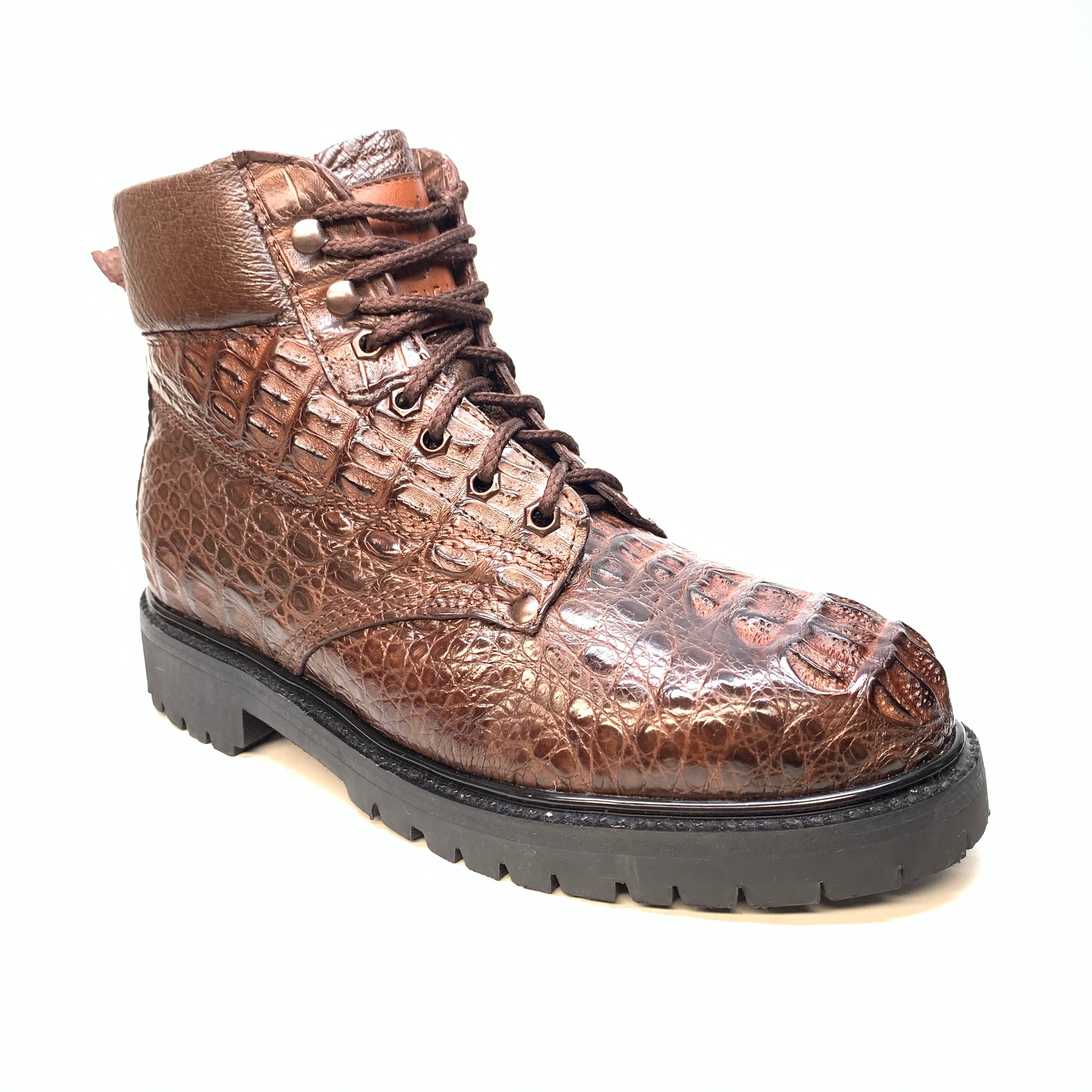 Vestigium Chocolate Brown Hornback Crocodile Combat Boots