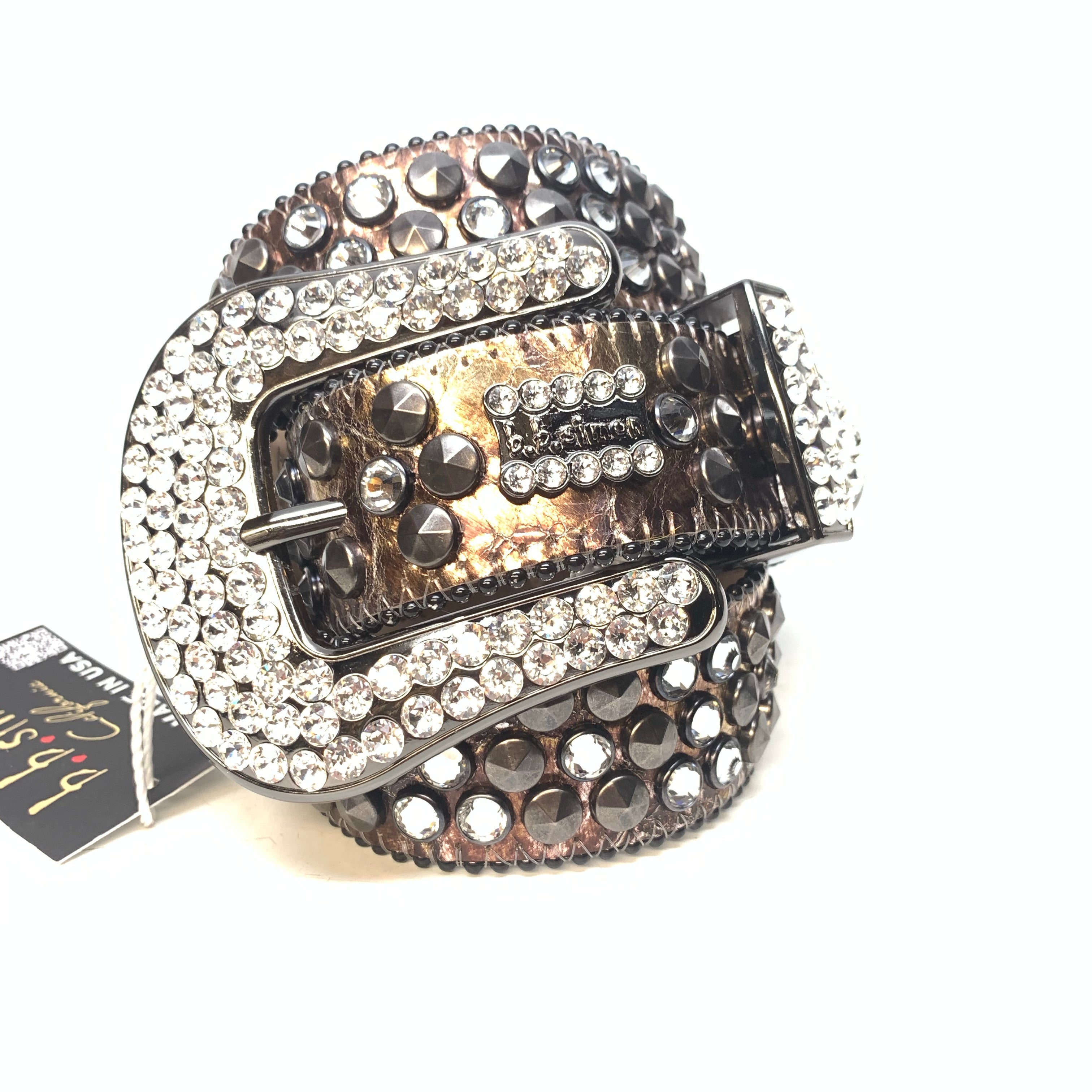 b.b. Simon Platinum Bronze Studded Crystal Belt