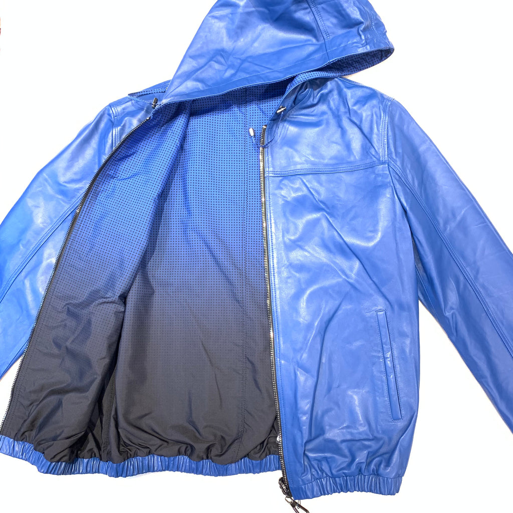 Barya NewYork Royal Blue Reversible Lambskin Hoodie Jacket