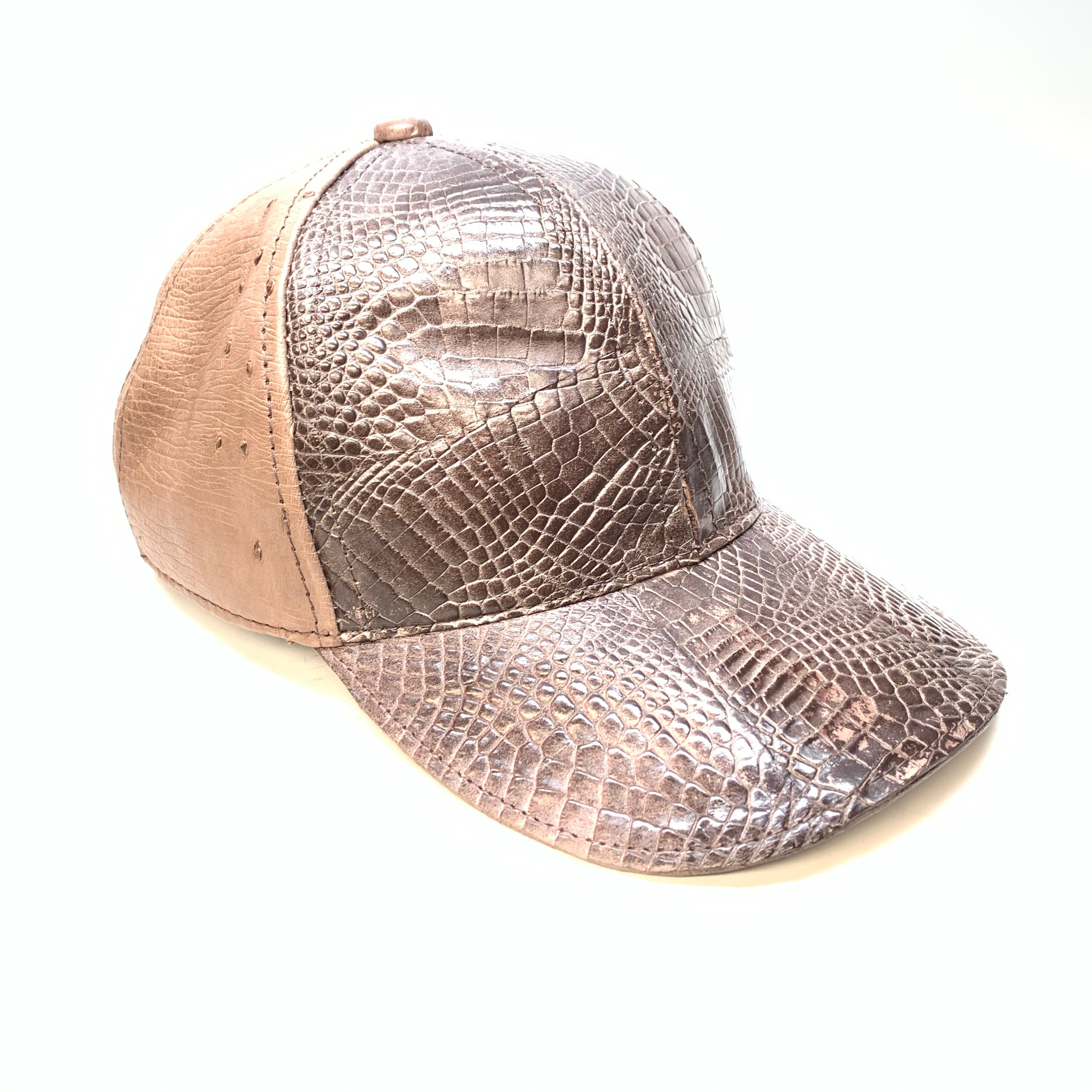 Kashani Chocolate Brown Alligator & Ostrich Quill StrapBack Hat