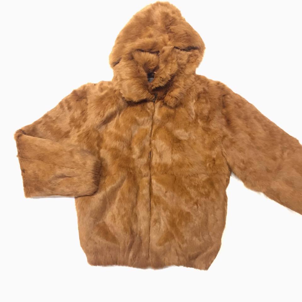 Lucas Whiskey Rabbit Fur Hooded Bomber Jacket for Men: FurHatWorld