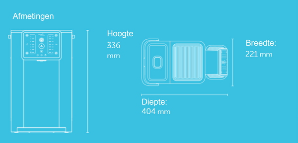 Afmetingen Aqua Optima Aurora 3-in-1 watertap: kokend water kraan, waterfilterkan en waterkoeler in 1