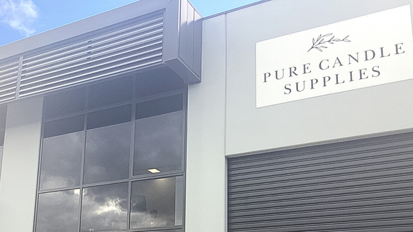 pure candles warehouse building and signage