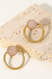 Gold-Plated Circle Stone Stud Earrings