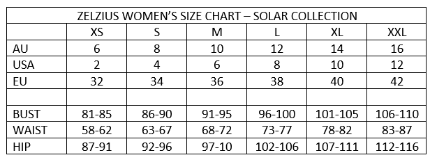 ZELZIUS WOMEN'S SIZE CHART – Zelzius