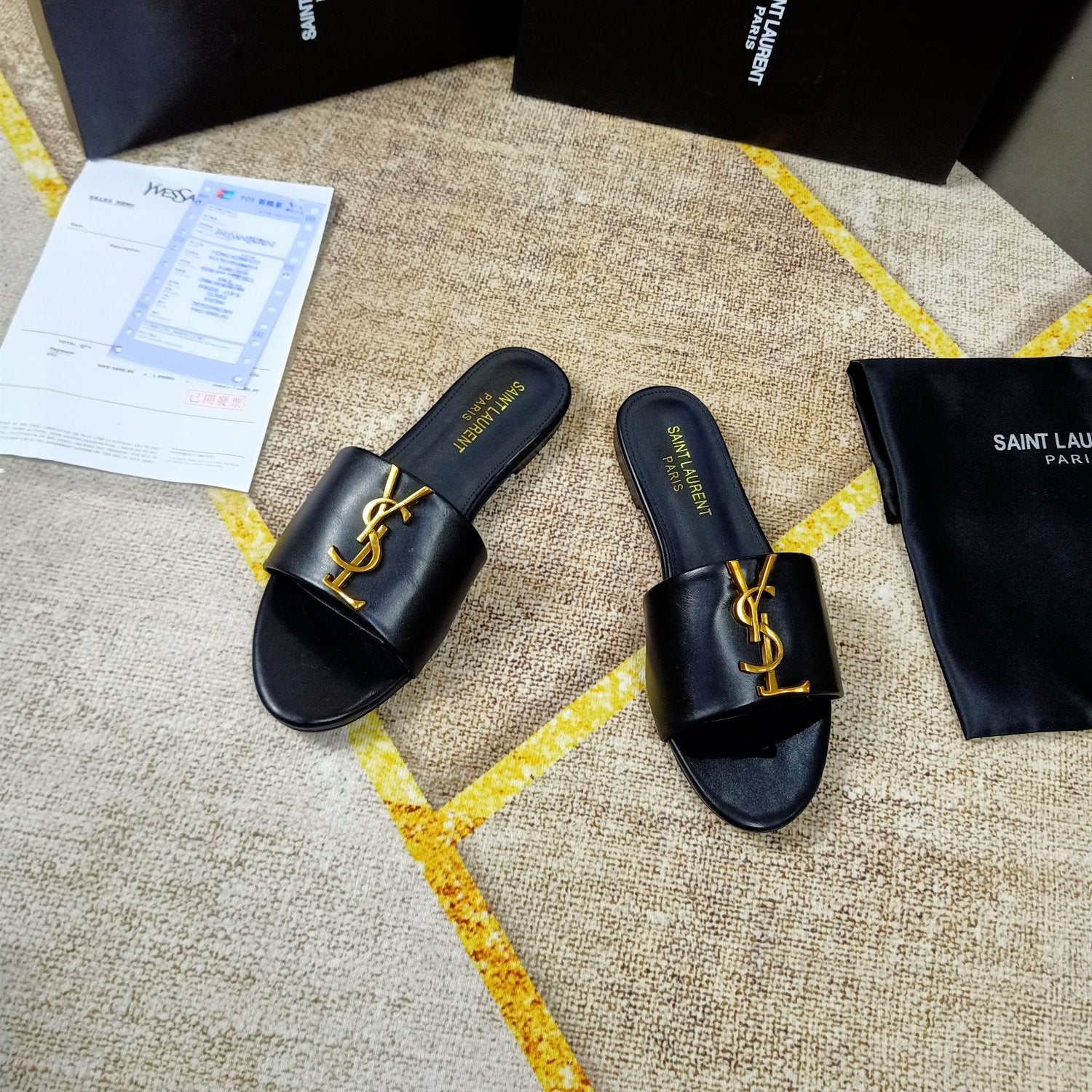 Saint Laurent YSL Leather slide sandal